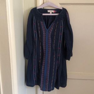 Pink chicken embroidered long sleeved dress